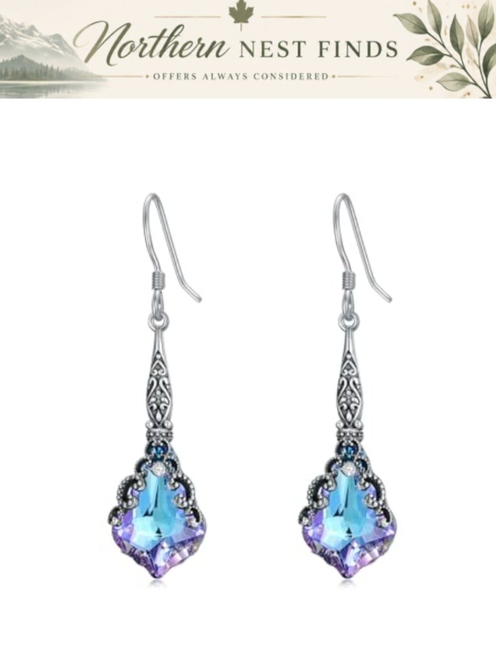 925 Sterling Silver Oxidized Victorian Leverback Dangle Drop Earrings 16mm
